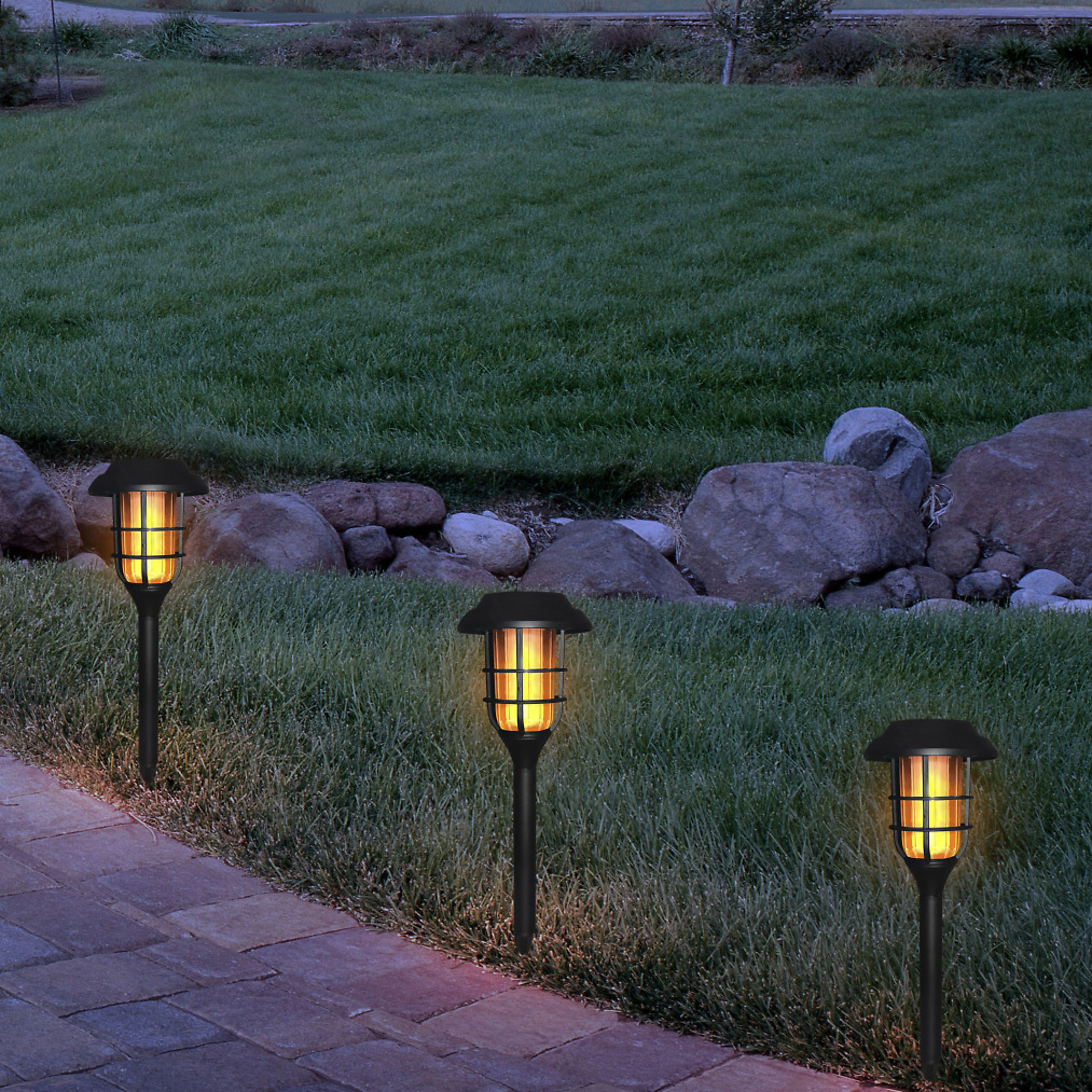 Alpine Corporation, Solar Black Torch Pathway LED Light - SET of 6, Color Yellow, Included (qty.) 6, Model# QMC248SLR-6